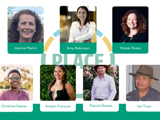 A collage of seven people, each with their name below their photo: Joanne Martin, Amy Robinson, Harper Russo, Christine Kamau, Armani Francois, Patrick Sharpe, and Ian Trust. They are all smiling or posing for the camera.